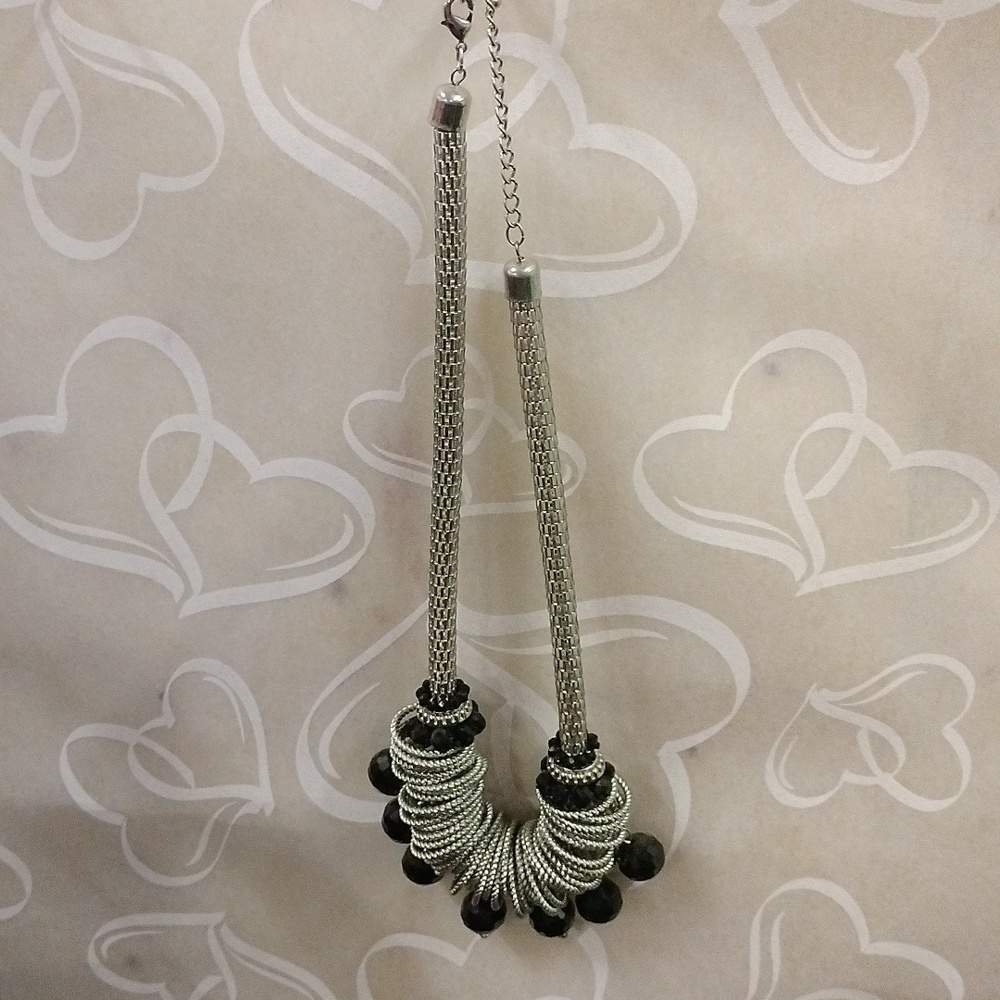 Ring circle mash silver black metal necklace